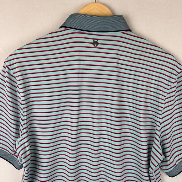 Greyson Striped Polo Short Sleeve Shirt Golf Course Logo Blue Men's Size M - Picture 8 of 10